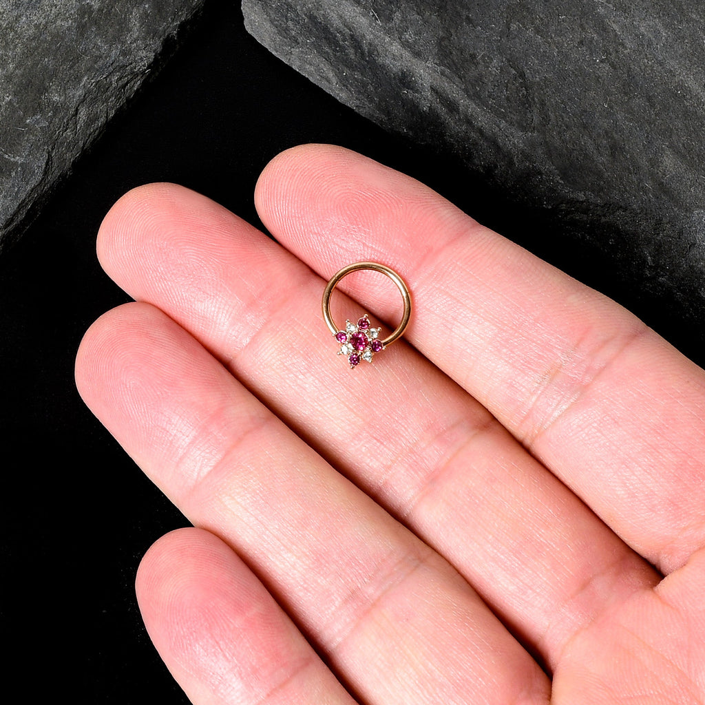 16G 3/8 Pink Gem Rose Gold Tone Glamour Star Hinged Segment Ring