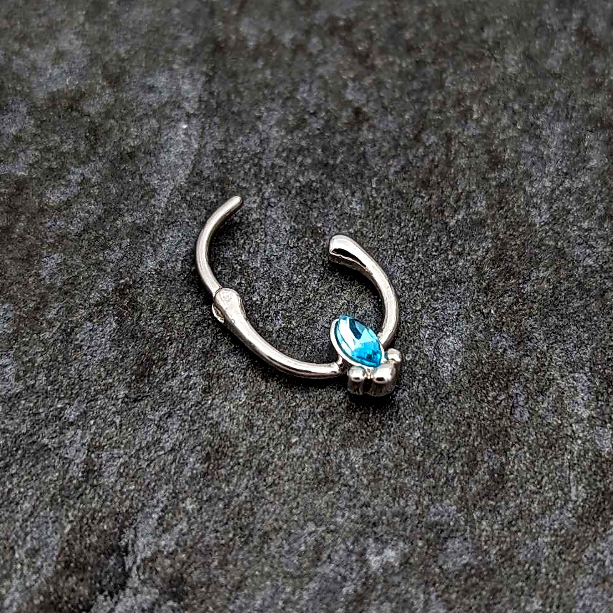 16G 5/16 Blue Gem Deco Oval Cartilage Clicker