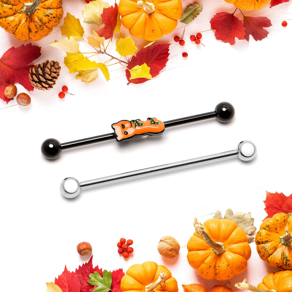 14G Black Halloween Boo Glow in Dark Industrial Barbell Set of 2