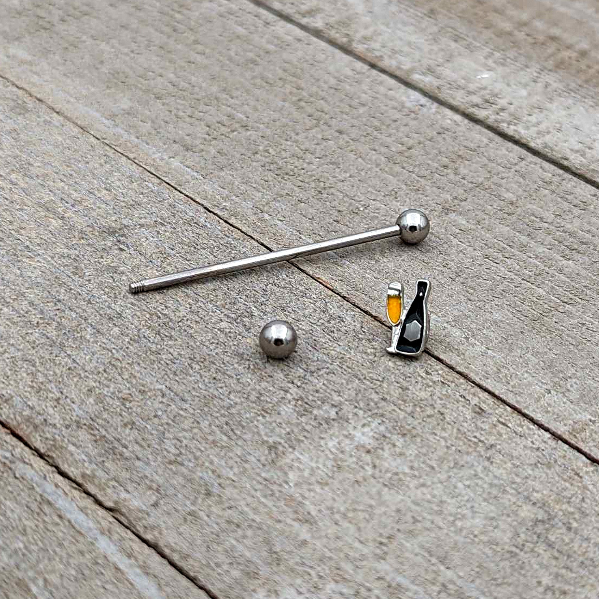 14G Champagne Bottle Flute Yellow Industrial Barbell 38mm