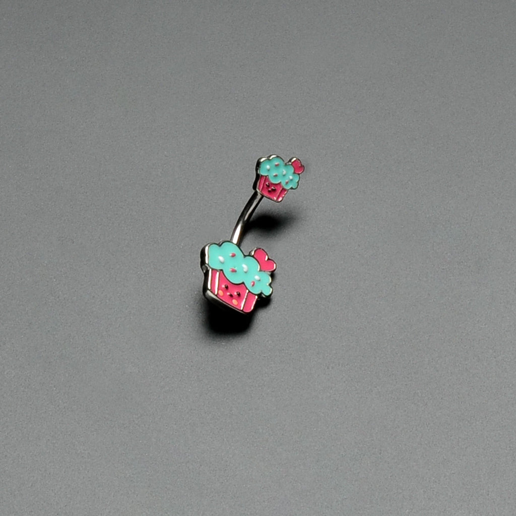 Sydney Belle Girlfriend Collection Sweet Happy Cupcake Pink Blue Double Mount Belly Ring