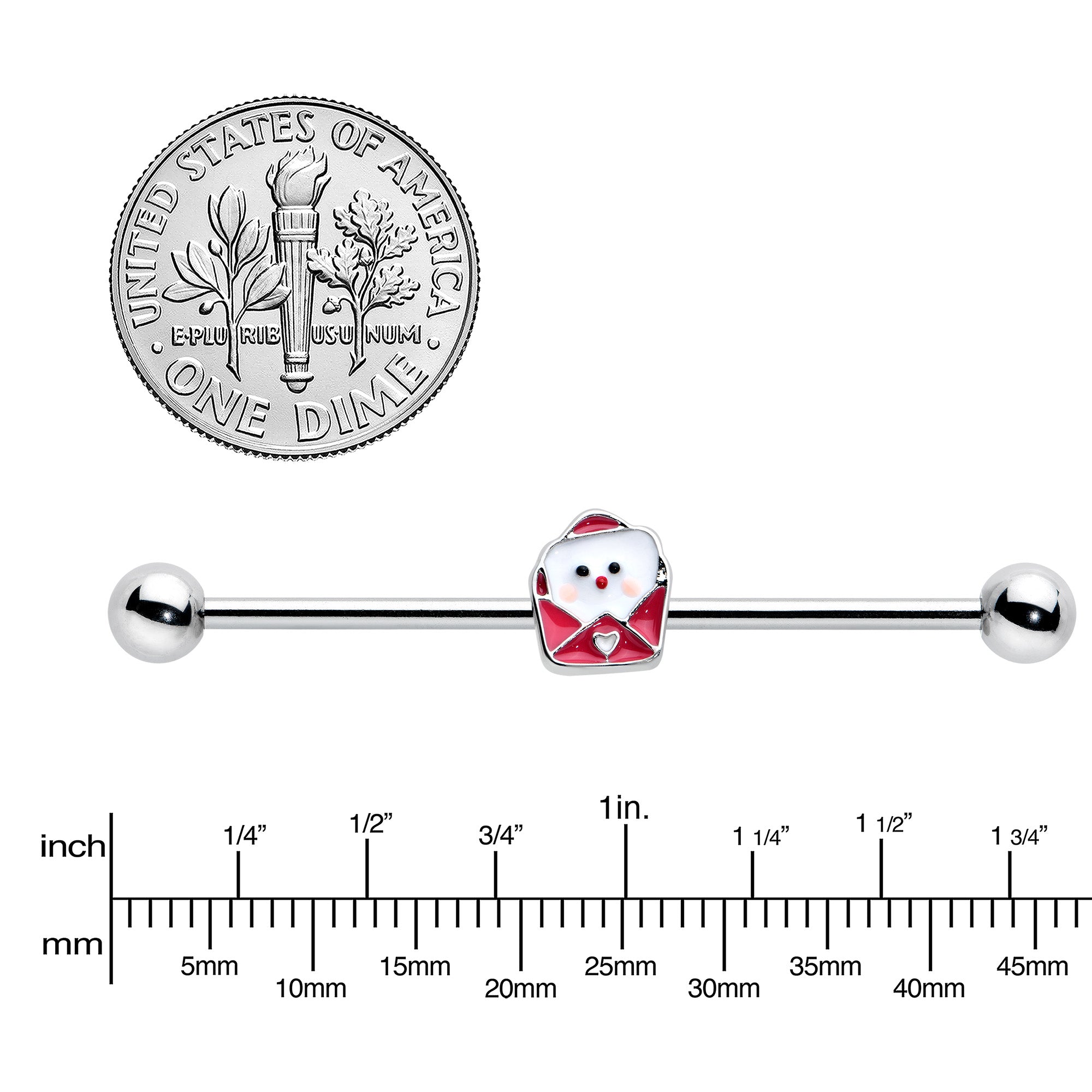 14G Sweet Love Letter Valentine Industrial Barbell 38mm