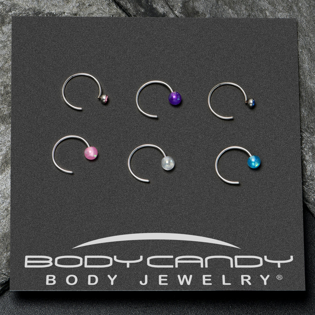 20G 5/16 Nose Hoop Gem Faux Opal Pack Pretty Nose Ring Set of 6