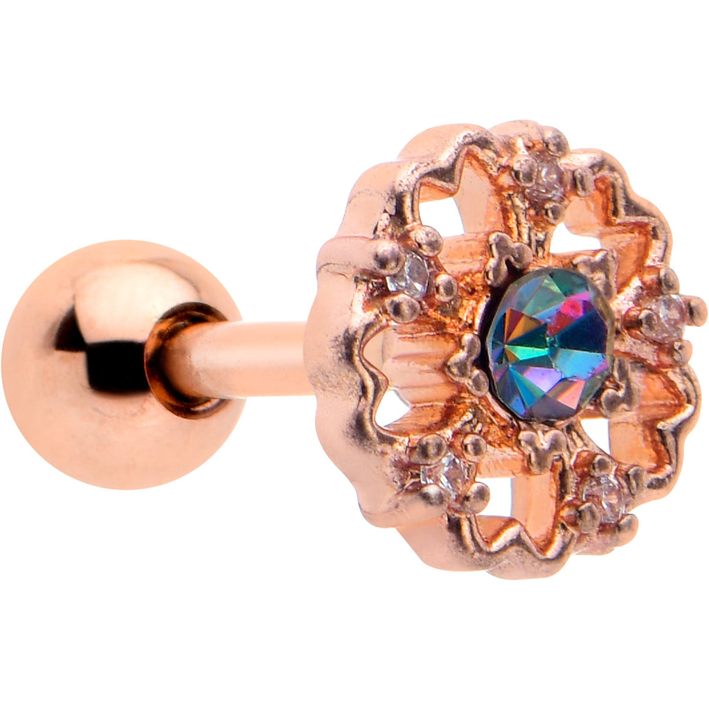 16G 1/4 Vitrail Gem Rosy Hue Flower Cartilage Tragus Earring