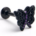 16G 5/16 Black Purple Beauty in Flight Butterfly Labret Tragus