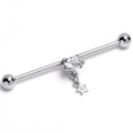 14G Clear Gem Starry Heart Dangle Industrial Barbell 38mm