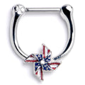 16G 5/16 Clear Gem Festive Patriotic Pinwheel Cartilage Clicker