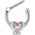 16G 5/16 Pink CZ Gem Wrapped in Heart Cartilage Clicker