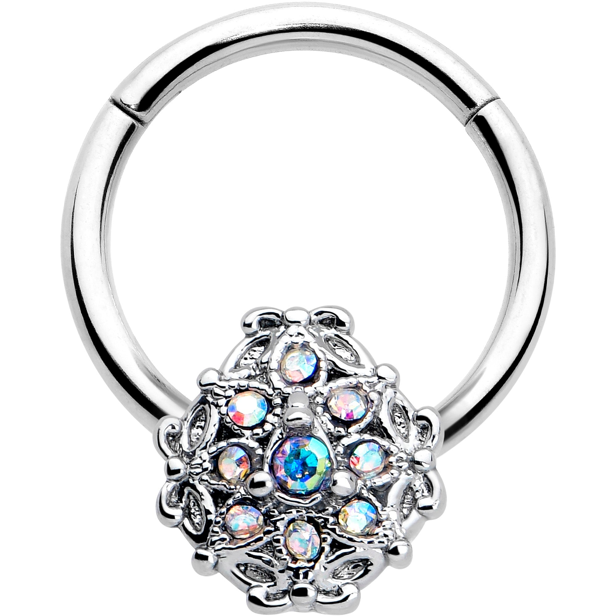 16G 3/8 Aurora Gem Retro Sunburst Hinged Segment Ring
