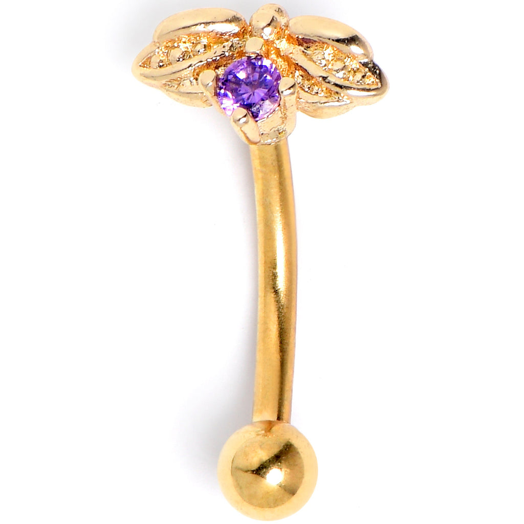 16G 5/16 Purple Gem Gold Tone Beauty Bug Curved Eyebrow Ring