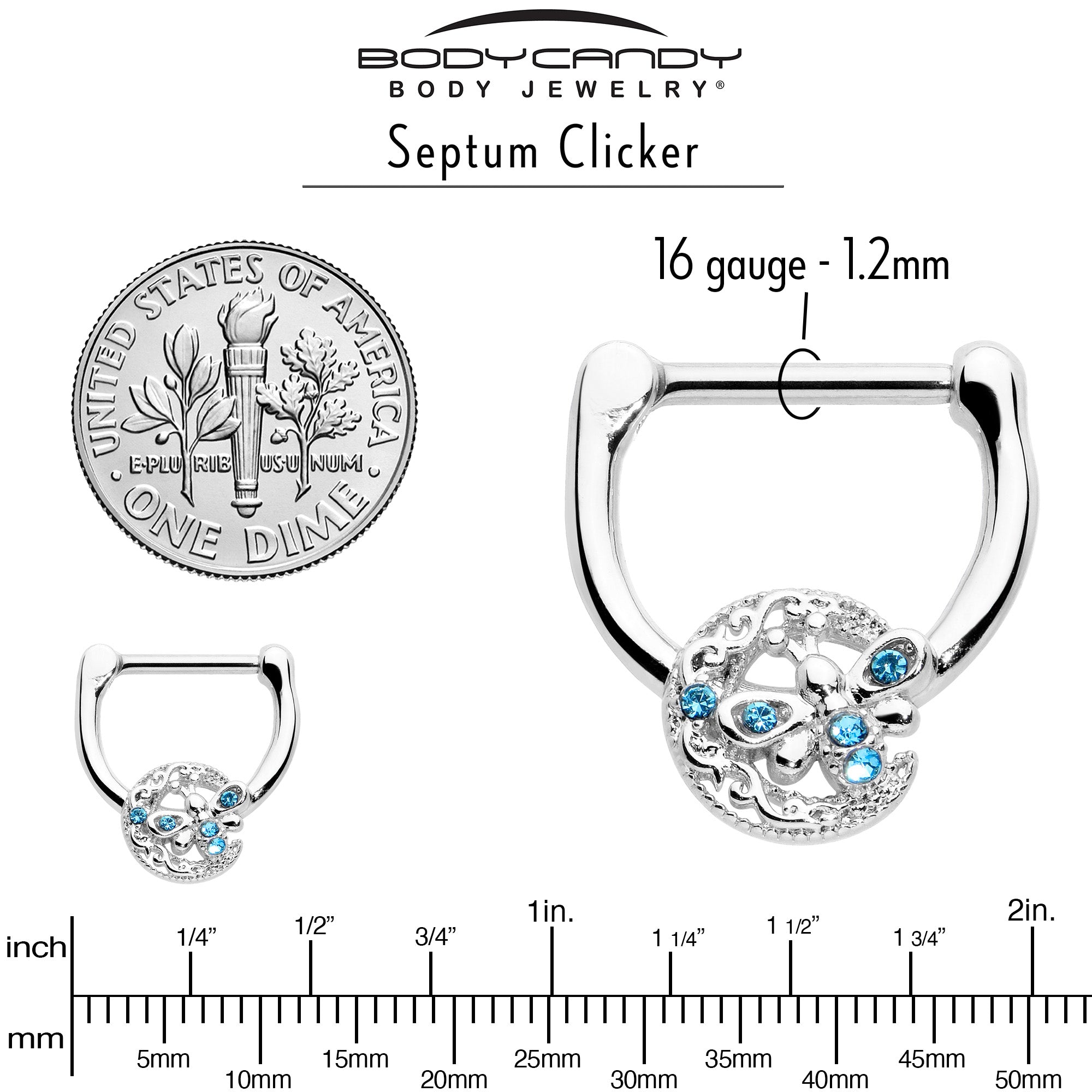 16G 5/16 Blue Gem Lunar Dragonfly Cartilage Clicker