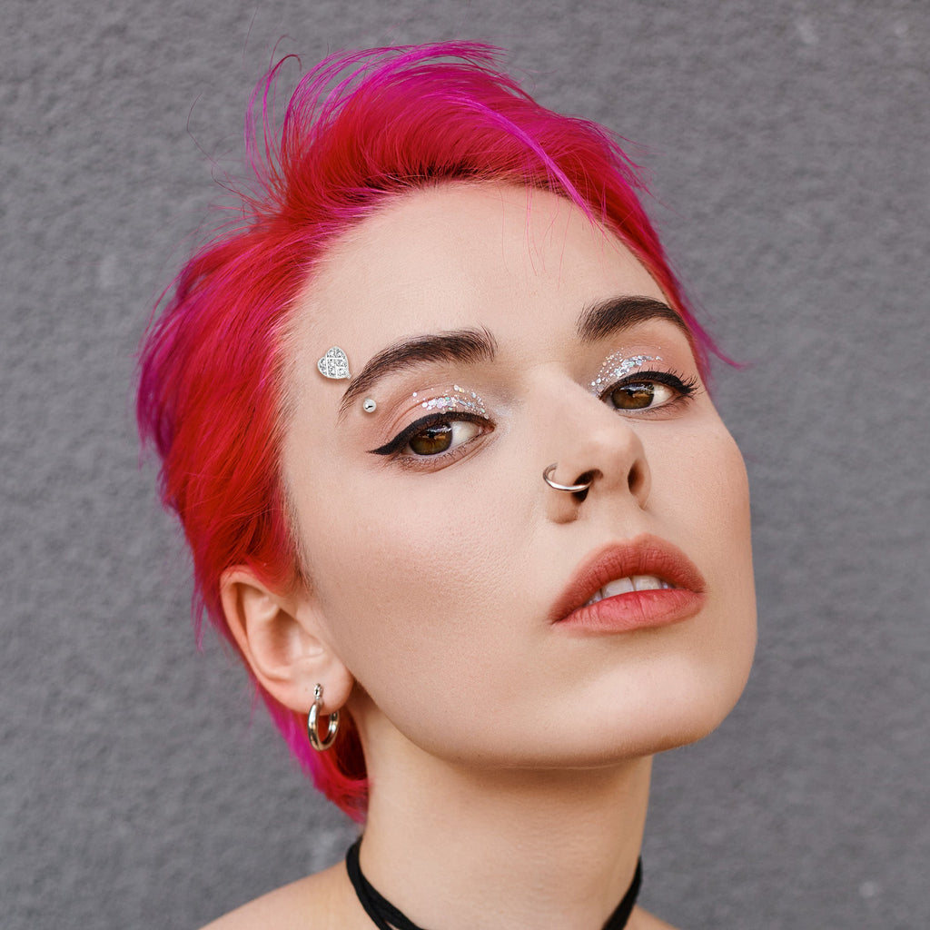 16G 5/16 Clear Gem Lattice Heart Curved Eyebrow Ring
