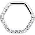 16G 5/16 Clear CZ Gem Hexagon Shape Hinged Segment Ring