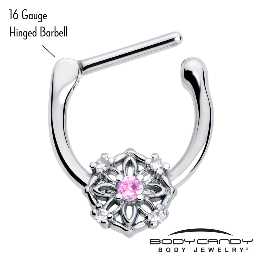 16G 5/16 Pink Clear CZ Gem Flower Circle Cartilage Clicker