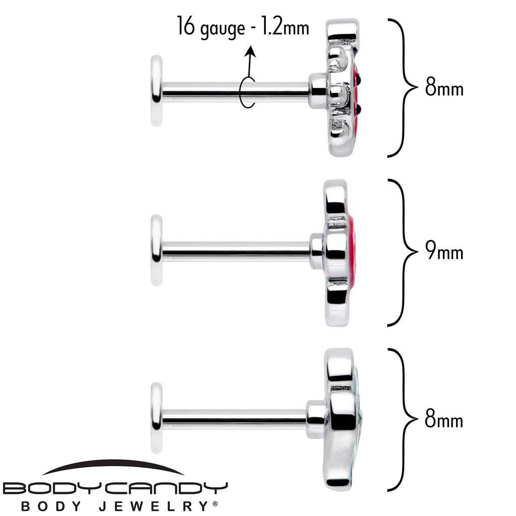 16G 5/16 Ladybug Hippie Flower Labret Monroe Tragus Set of 3
