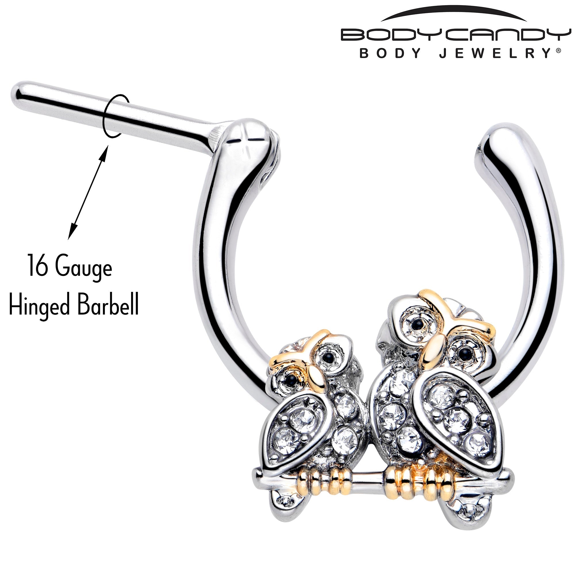 16G 5/16 Clear Gem Evening Owls Cartilage Clicker