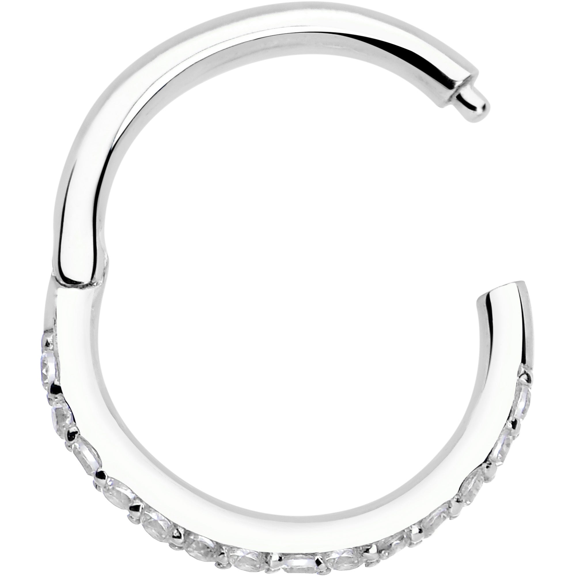 14k Solid White Gold Hinged Segment Ring Forward Facing CZ 18G 5/16