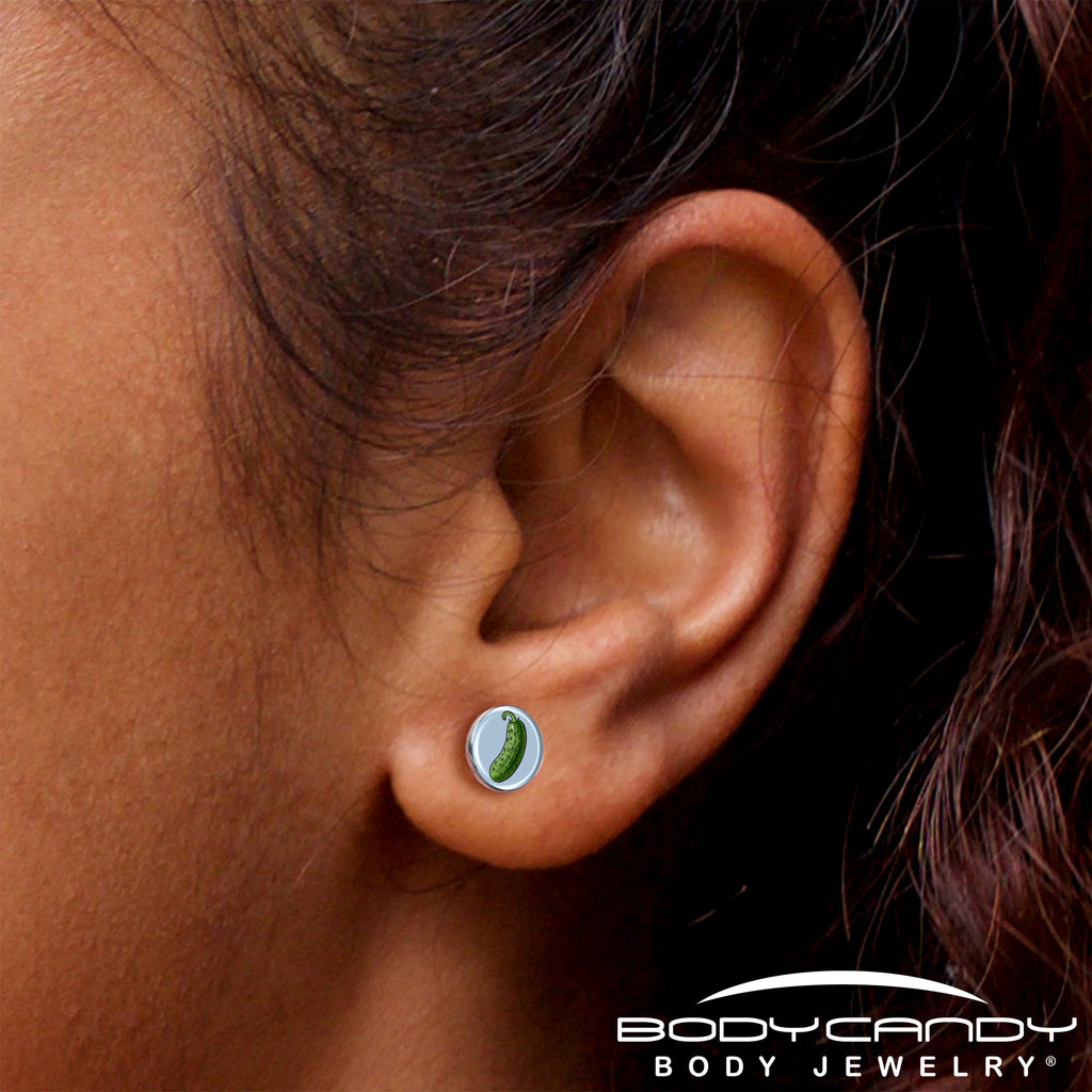 Green Pickle Stud Earrings by Onyx O