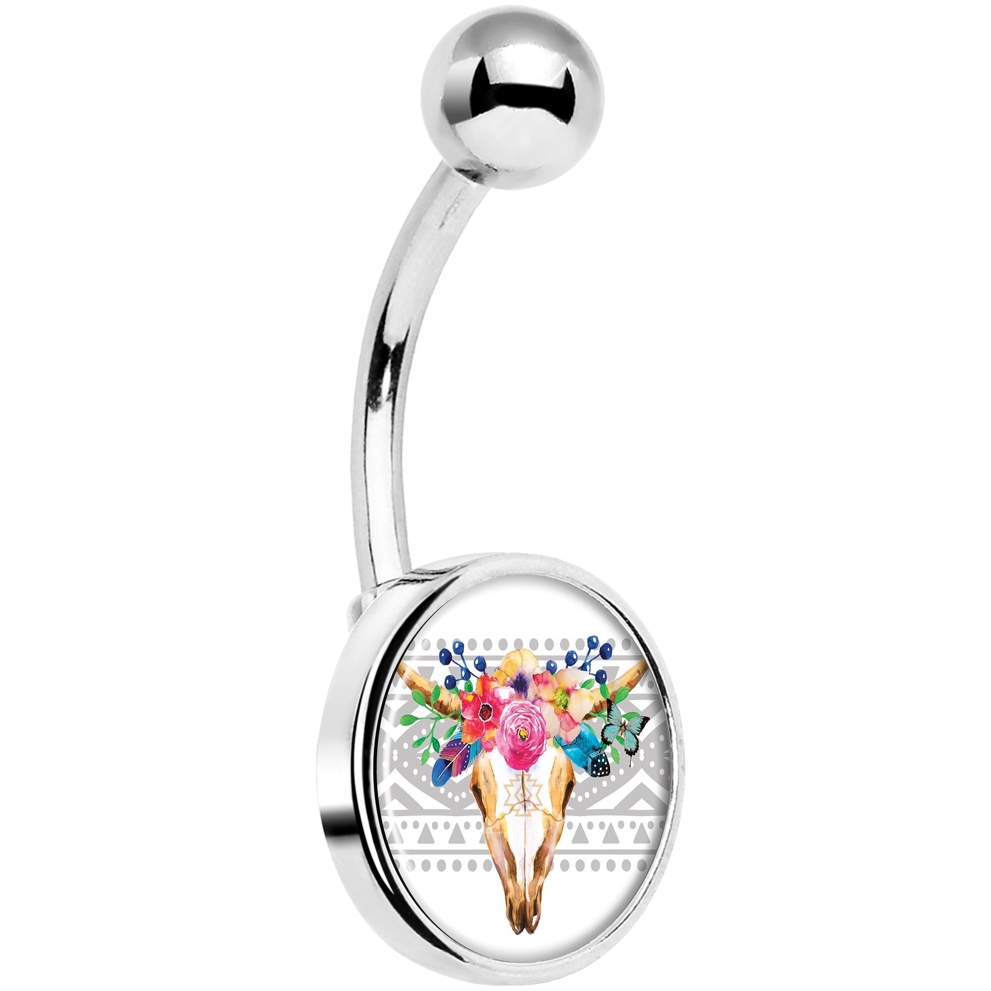 Watercolor Flower Animal Skull Belly Ring