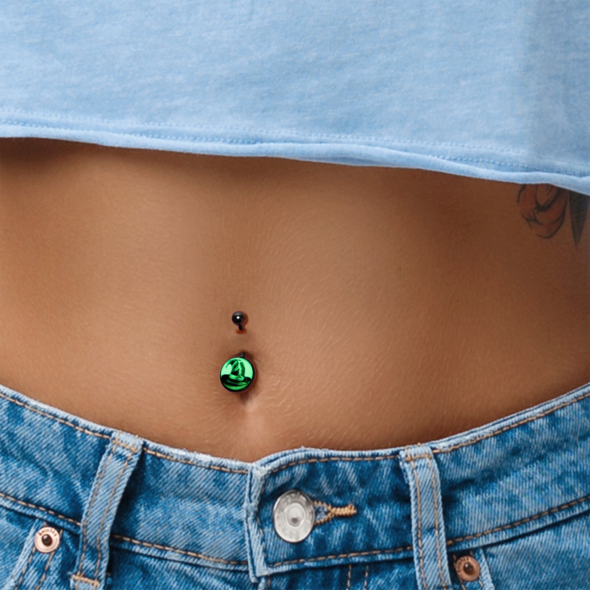 Black Titanium Magic Witch Hat Glow in the Dark Belly Ring