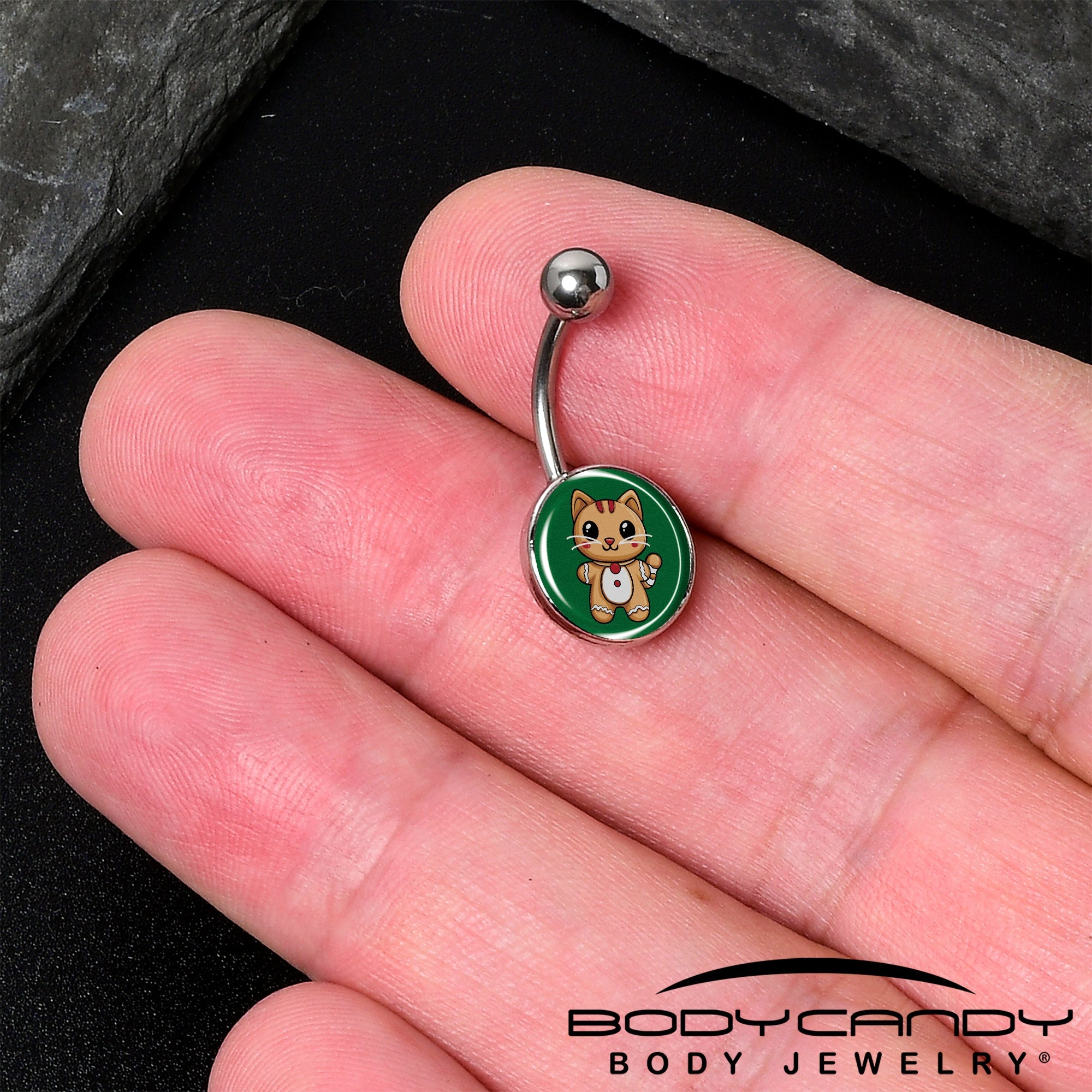 Christmas Holiday Gingerbread Kitty Cat Belly Ring by Onyx O