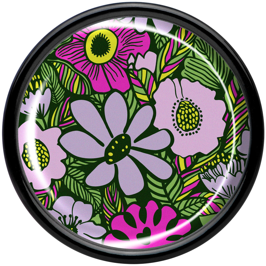 Blossom Creation Paradise of Pink Flowers Black Acrylic Saddle Plug Set by Onyx O