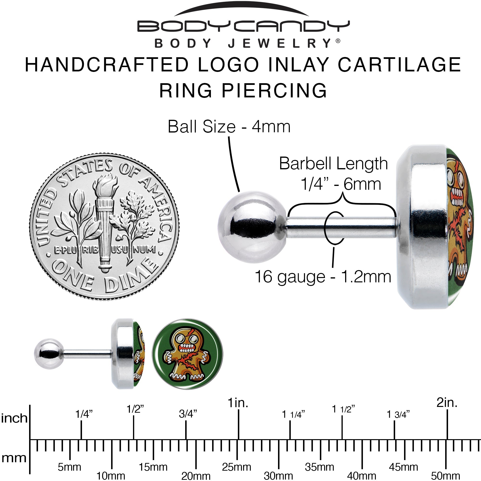 Christmas Holiday Zombie Gingergread Man Tragus Cartilage Earring by Onyx O