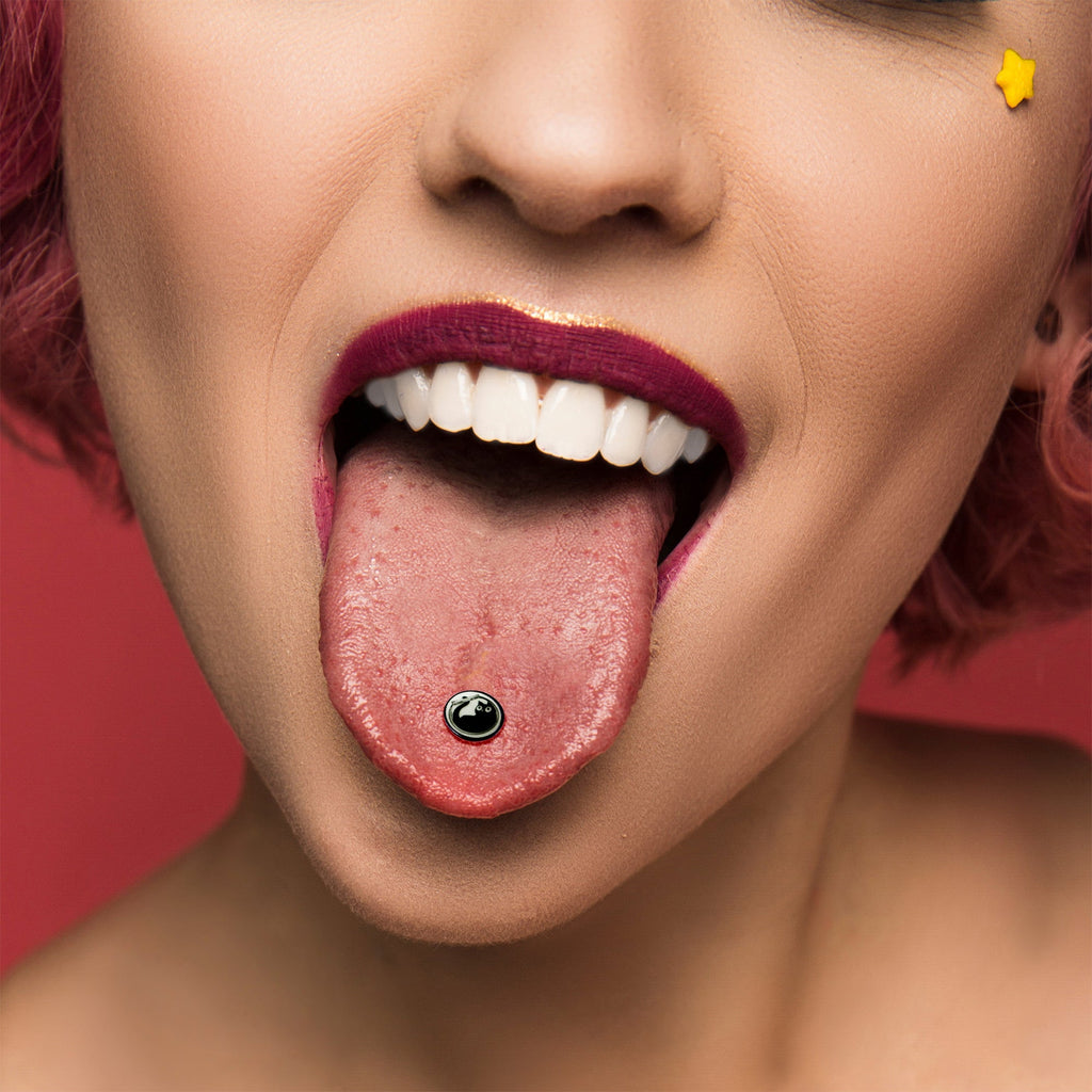 Glow in the Dark Black Anodized Fishbowl Kitty Cat Barbell Tongue Ring by Onyx O