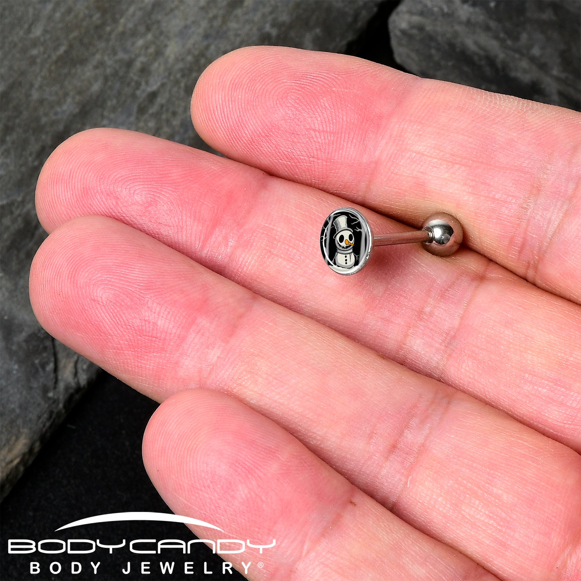 Christmas Holiday Spooky Snowman Barbell Tongue Ring by Onyx O
