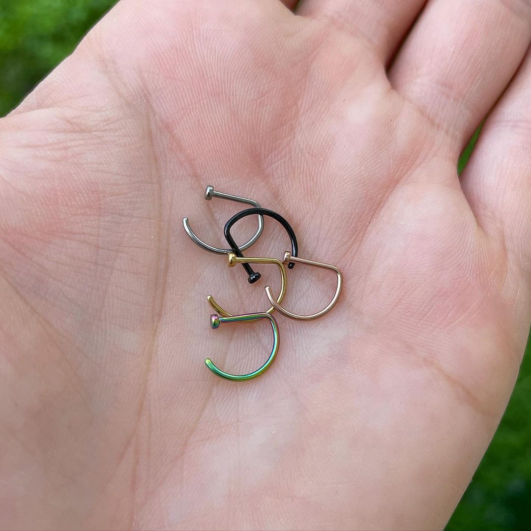 18G 3/8 Rainbow G23 Implant Grade Titanium D Shape Nose Hoop