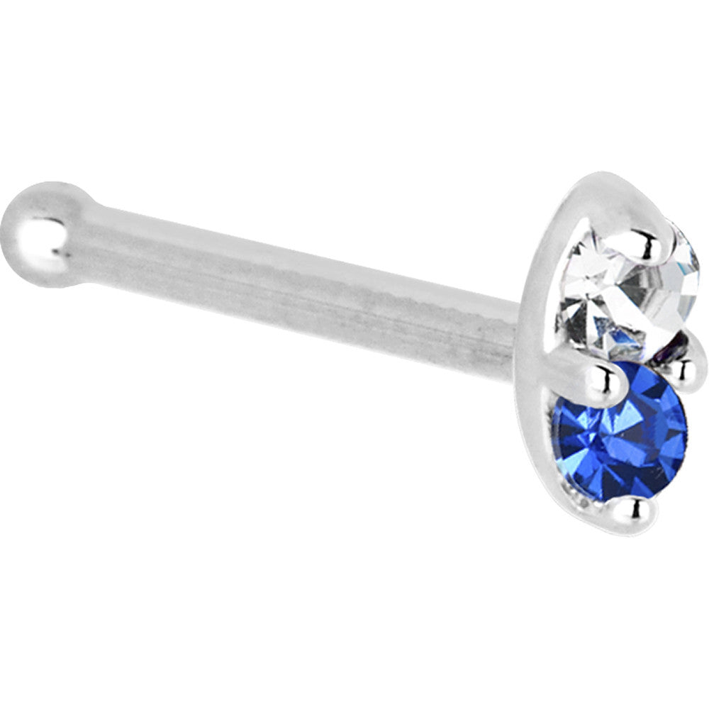 14k White Gold 1.5mm Genuine Blue Sapphire Diamond Marquise Nose Ring