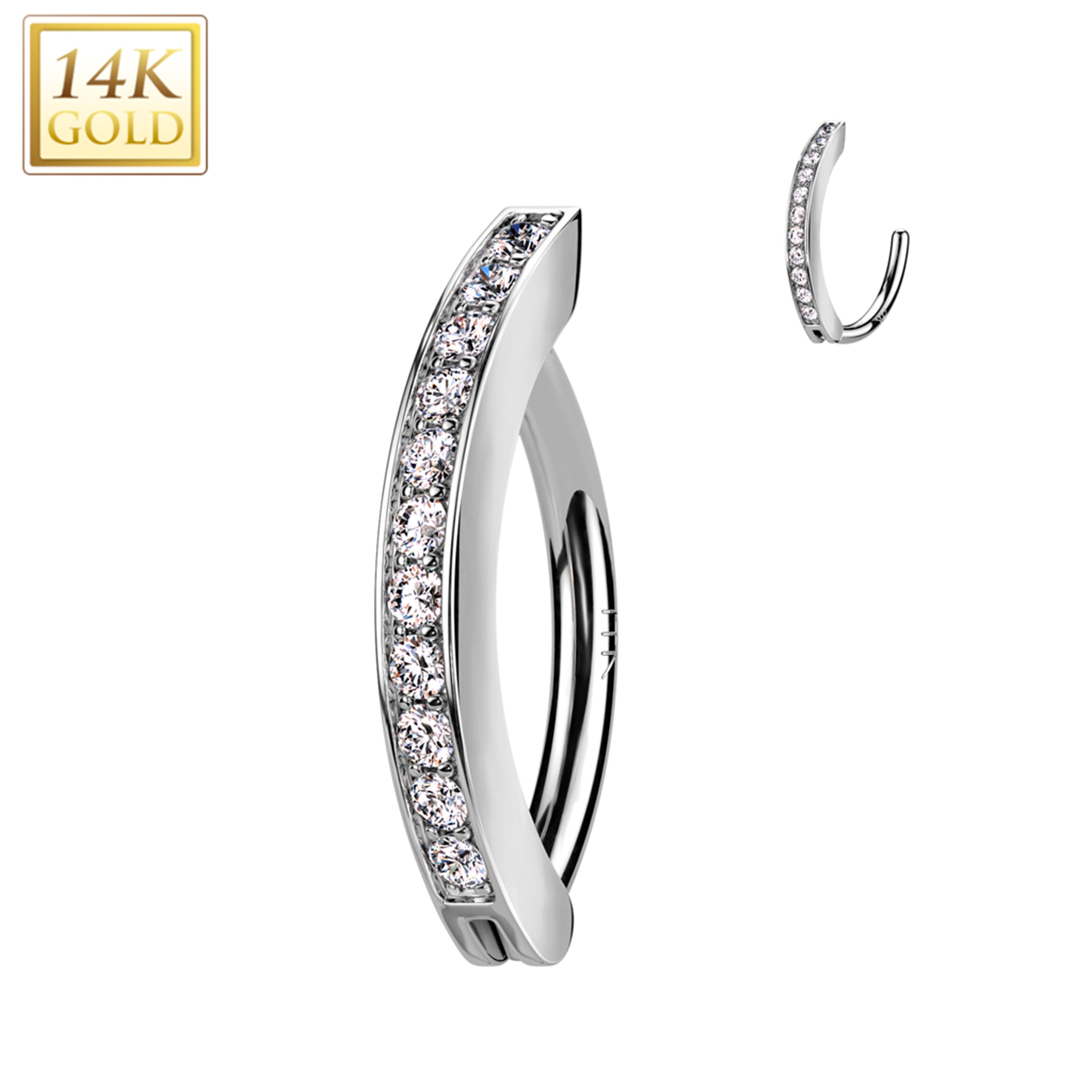 14k Solid White Gold Cubic Zirconia Segment Style Belly Ring