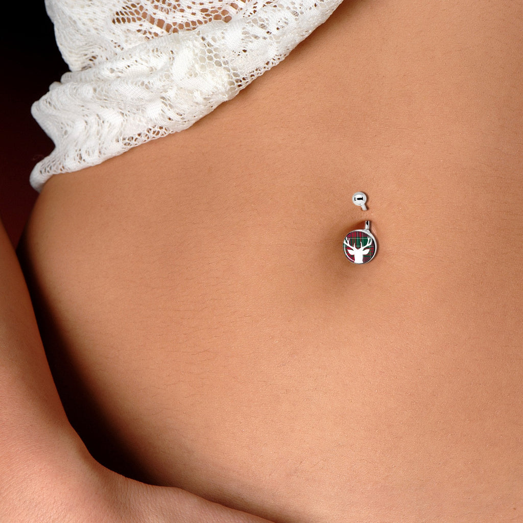 Red Green Plaid Reindeer Belly Ring