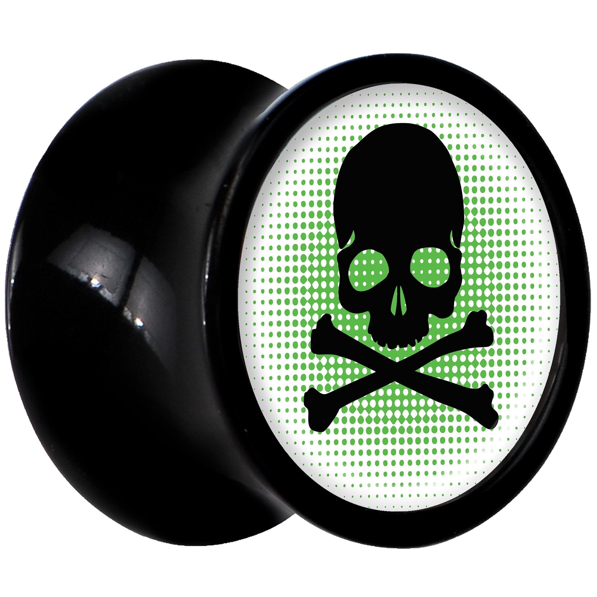 Black Acrylic Green Black Skull Saddle Plug Set 0G