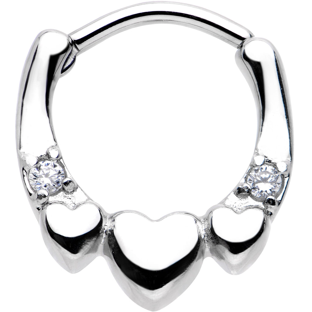 16G 5/16 Clear Gem Hearty Hug Hearts Septum Clicker