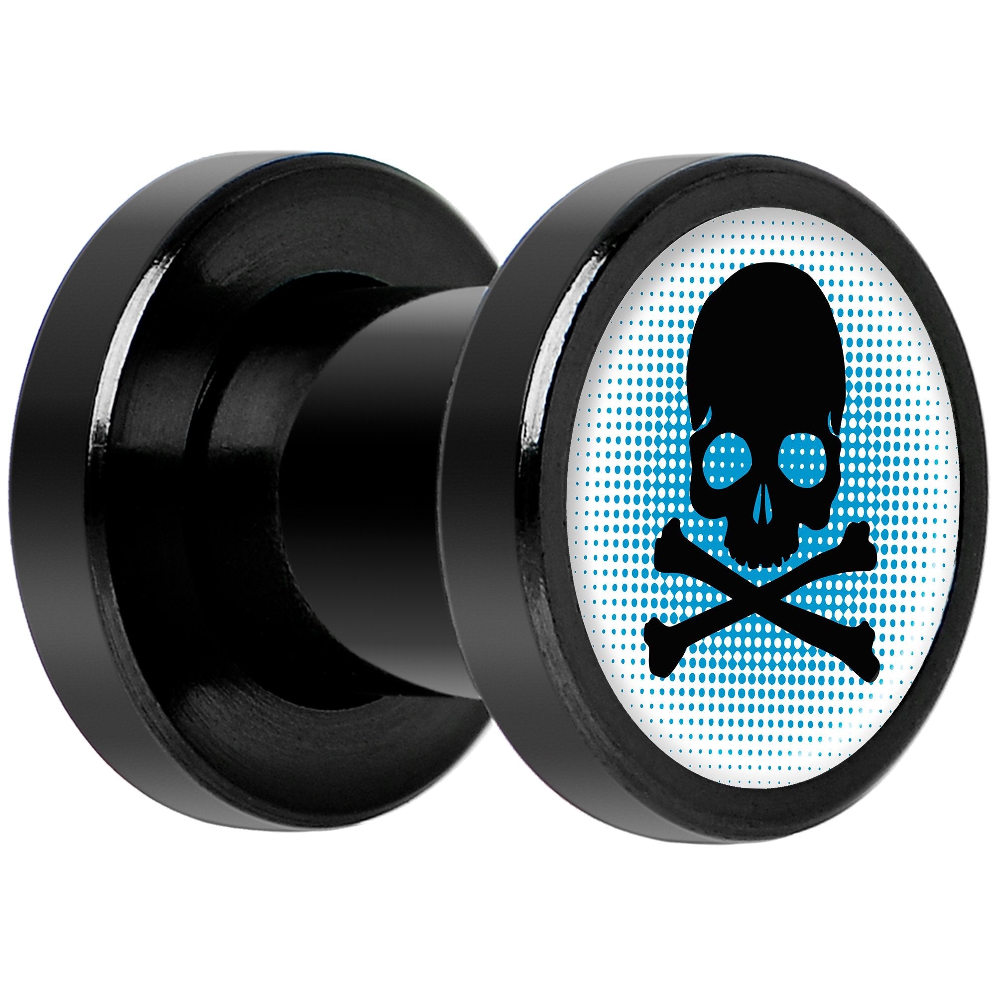 Blue Black Skull Black Anodized Screw Fit Plug Set 2G