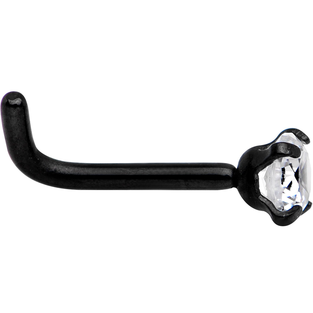 18G 1/4 Clear 3mm CZ Gem Black IP L-Shape Nose Ring