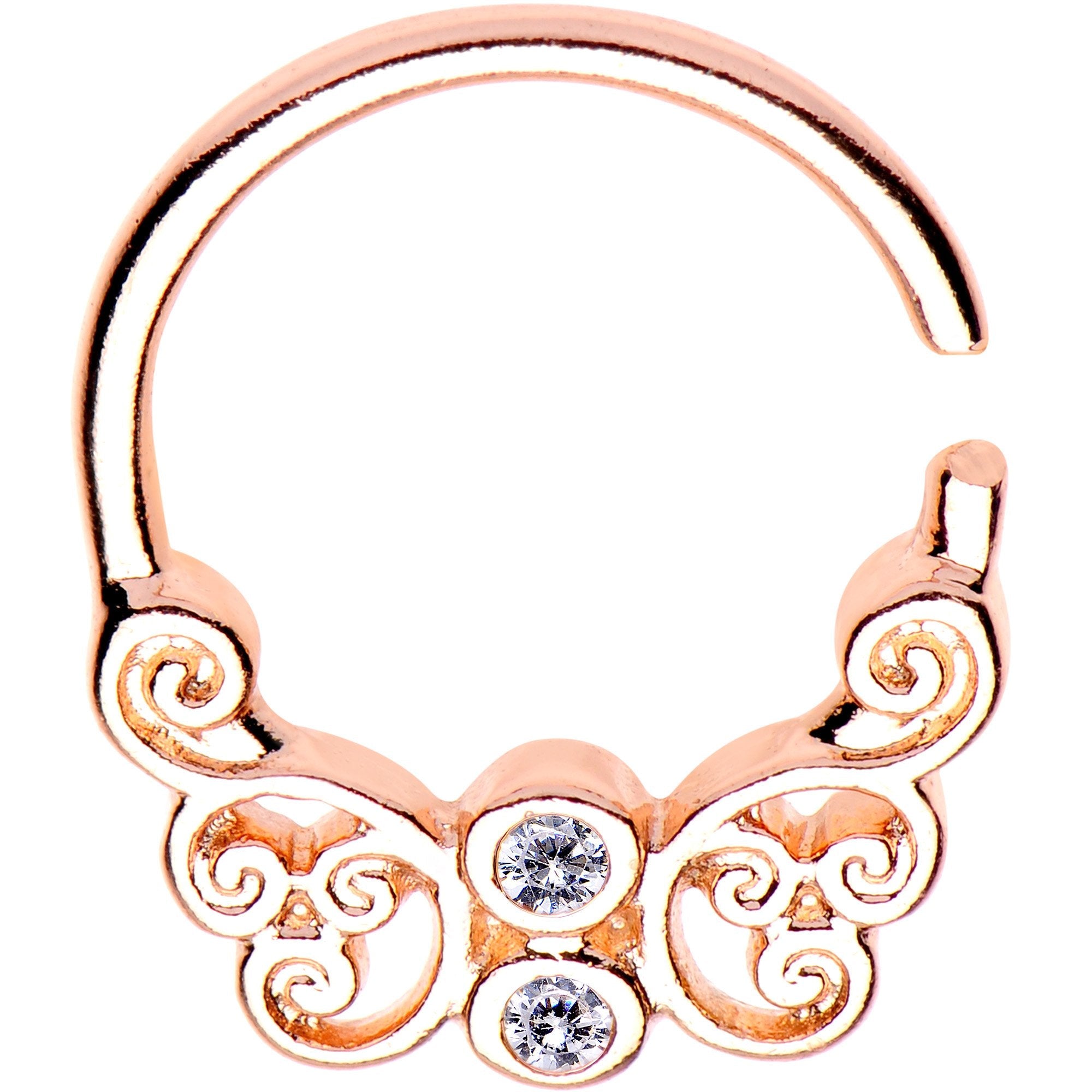 16G Clear CZ Rose Gold Plated Butterfly Swirl Circular Ring