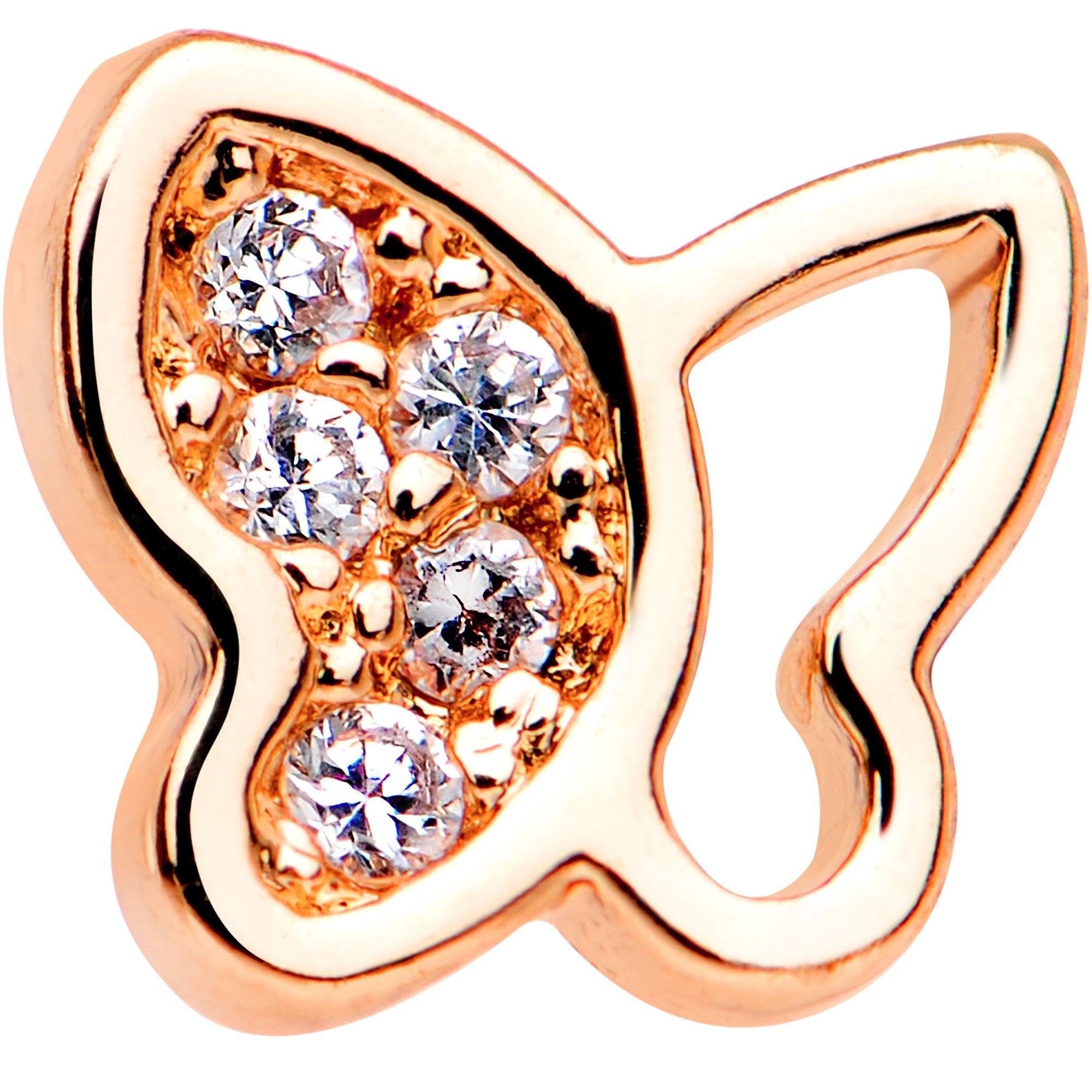 20G 1/4 Clear CZ Gem Rose Gold Tone Butterfly L Shaped Nose Ring