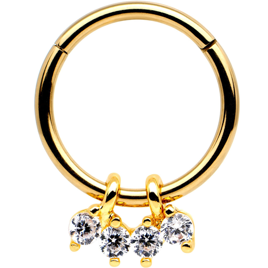 16G 5/16 Clear Gem Gold Tone Quartet Hinged Segment Ring