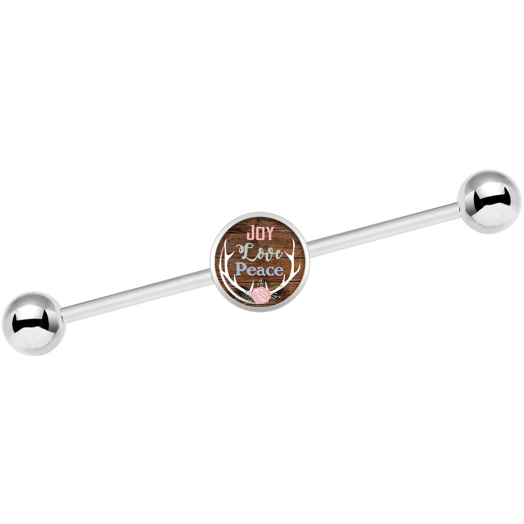 14G Joy Love Peace Antlers Industrial Barbell 37mm