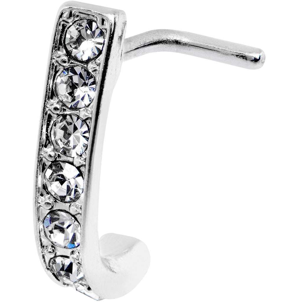18G Clear CZ Sleek Faux Hoop L Shaped Nose Ring