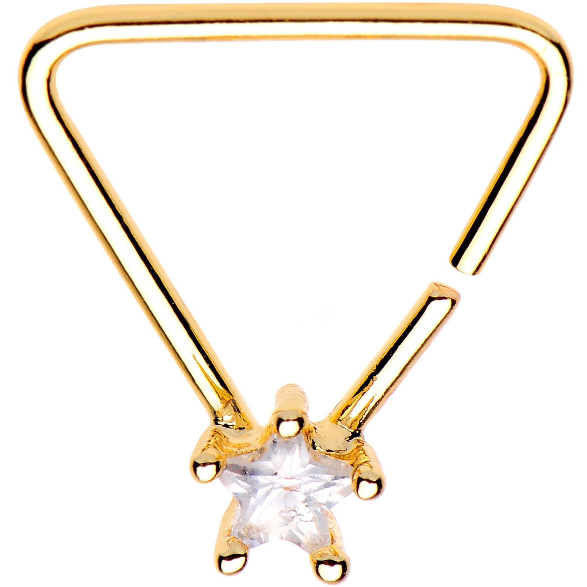 20G 3/8 Clear Star CZ Gem Gold Tone Triangle Seamless Ring