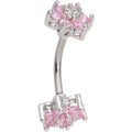 Clear Pink Gem Double Star Reversible Double Mount Belly Ring